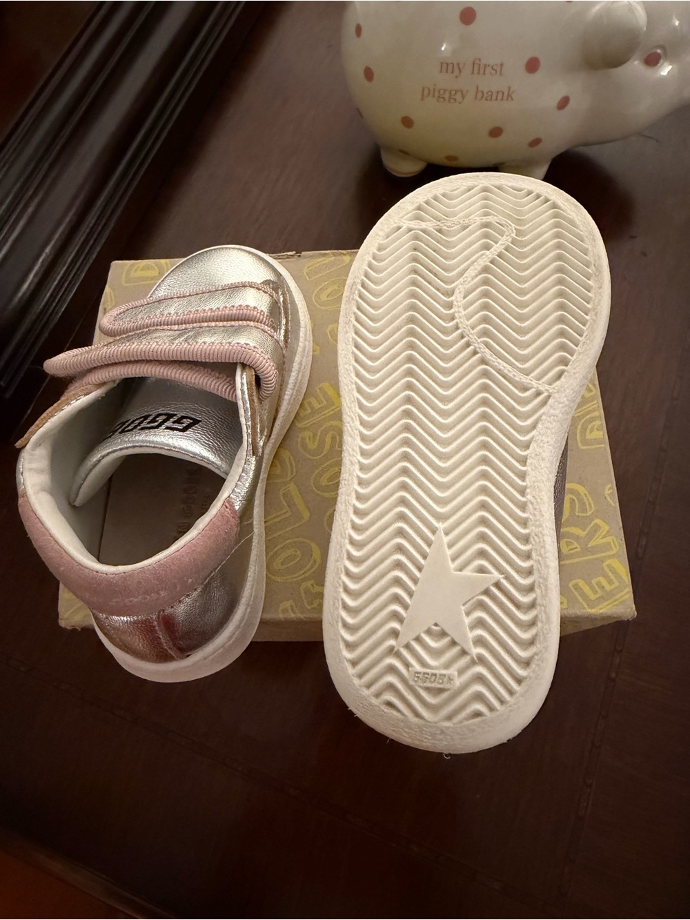 Like New - Golden Goose Kids Metallic Silver Sneakers with Pink Accents Size 22 - Picture 7 of 10